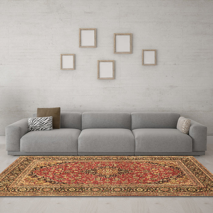 Machine Washable Persian Brown Traditional Rug in a Living Room,, wshtr973brn