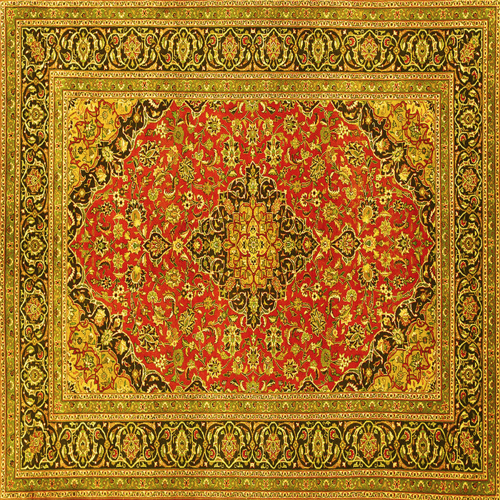 Square Machine Washable Persian Yellow Traditional Rug, wshtr973yw