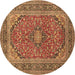 Round Machine Washable Persian Brown Traditional Rug, wshtr973brn