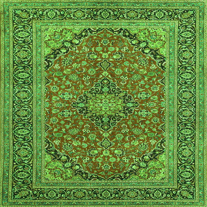 Round Machine Washable Persian Green Traditional Area Rugs, wshtr973grn