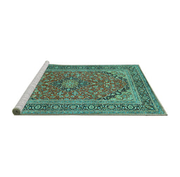 Sideview of Machine Washable Persian Turquoise Traditional Area Rugs, wshtr973turq