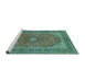 Sideview of Machine Washable Persian Turquoise Traditional Area Rugs, wshtr973turq