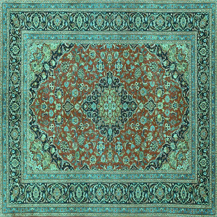Square Machine Washable Persian Turquoise Traditional Area Rugs, wshtr973turq