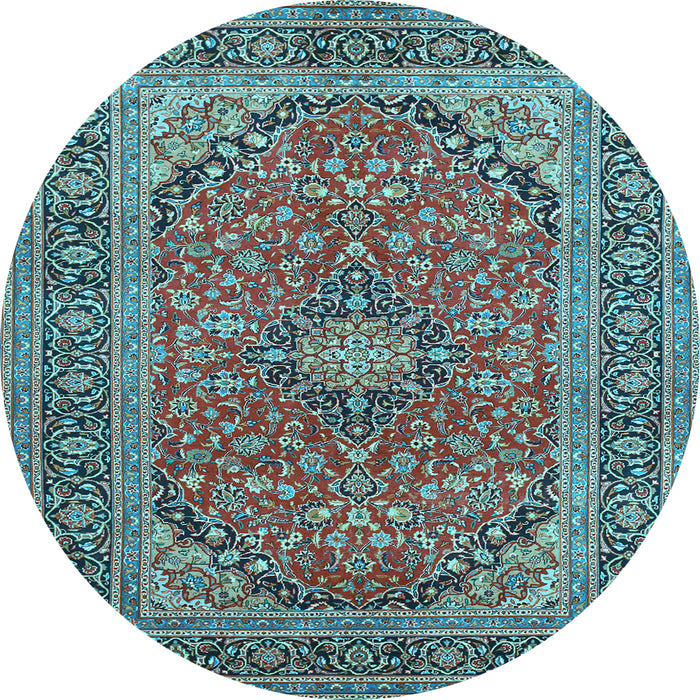 Round Machine Washable Persian Light Blue Traditional Rug, wshtr973lblu