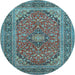 Round Machine Washable Persian Light Blue Traditional Rug, wshtr973lblu