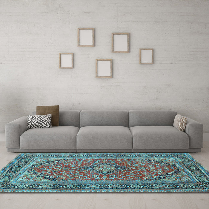 Machine Washable Persian Light Blue Traditional Rug in a Living Room, wshtr973lblu