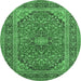 Round Machine Washable Persian Emerald Green Traditional Area Rugs, wshtr973emgrn