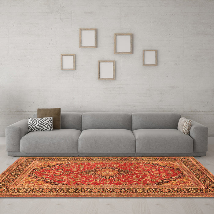 Machine Washable Persian Orange Traditional Area Rugs in a Living Room, wshtr973org