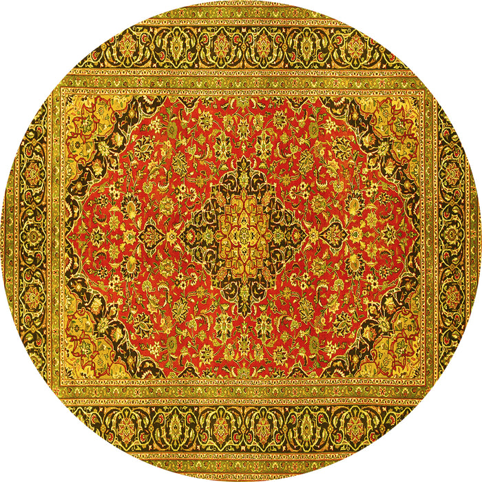 Round Persian Yellow Traditional Rug, tr973yw