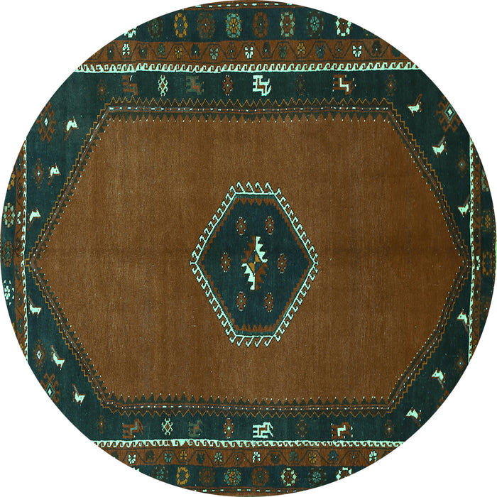 Round Persian Turquoise Traditional Rug, tr974turq