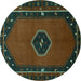 Round Persian Turquoise Traditional Rug, tr974turq