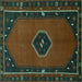Square Machine Washable Persian Turquoise Traditional Area Rugs, wshtr974turq
