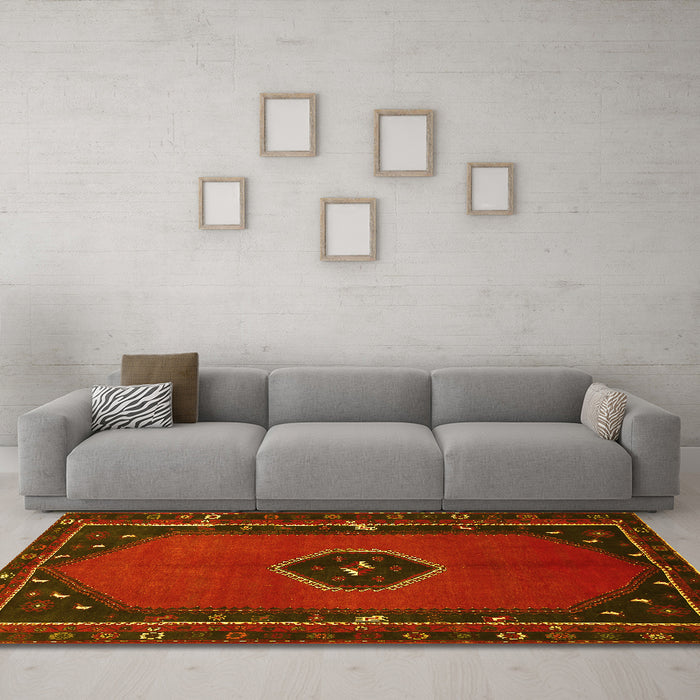Machine Washable Persian Yellow Traditional Rug in a Living Room, wshtr974yw