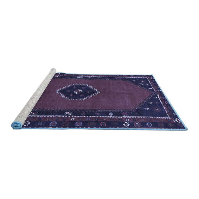 Sideview of Machine Washable Persian Blue Traditional Rug, wshtr974blu