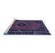 Sideview of Machine Washable Persian Blue Traditional Rug, wshtr974blu