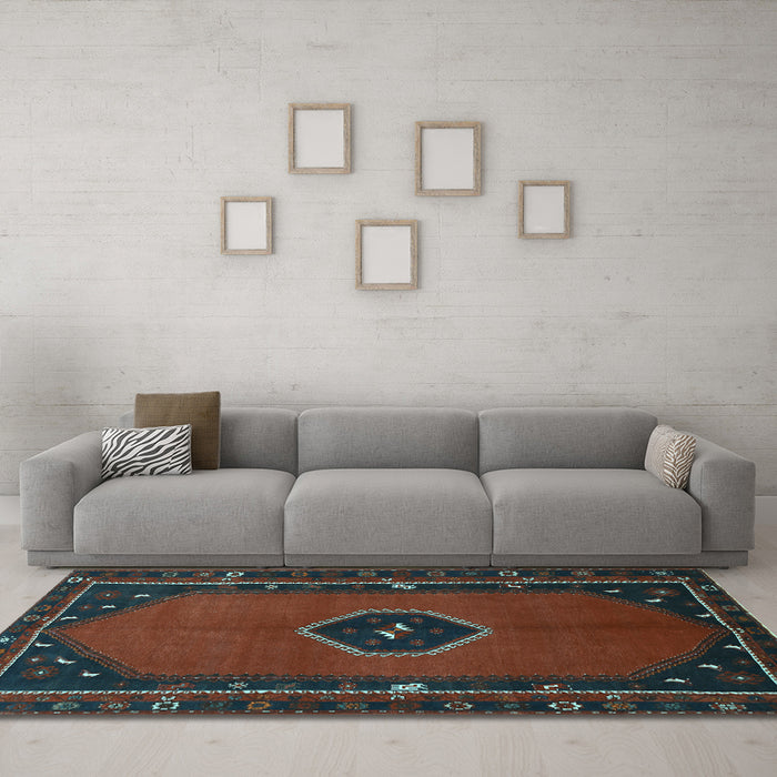 Machine Washable Persian Light Blue Traditional Rug in a Living Room, wshtr974lblu