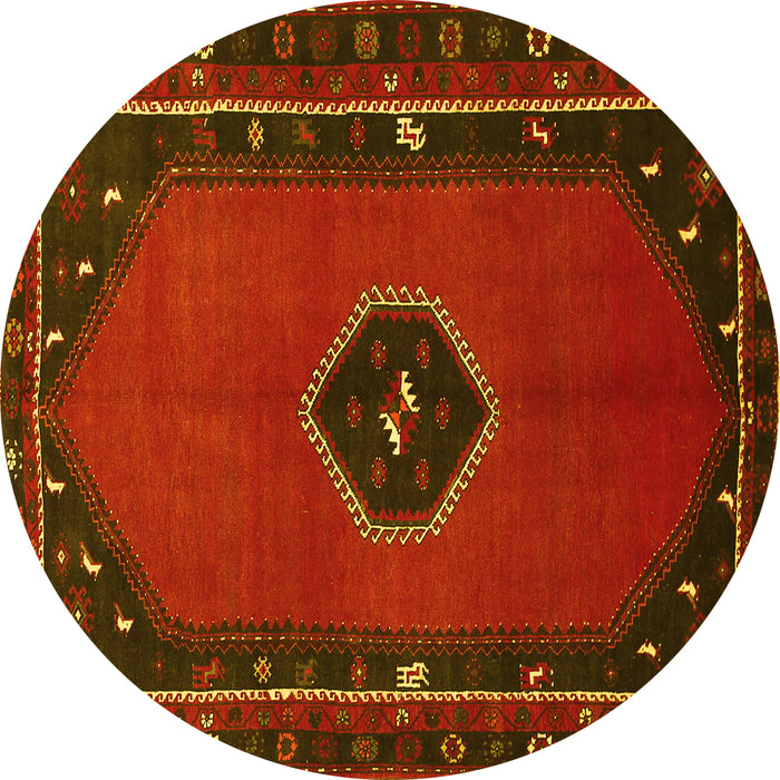 Round Persian Yellow Traditional Rug, tr974yw