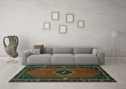 Machine Washable Persian Turquoise Traditional Area Rugs in a Living Room,, wshtr974turq