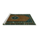 Sideview of Machine Washable Persian Turquoise Traditional Area Rugs, wshtr974turq