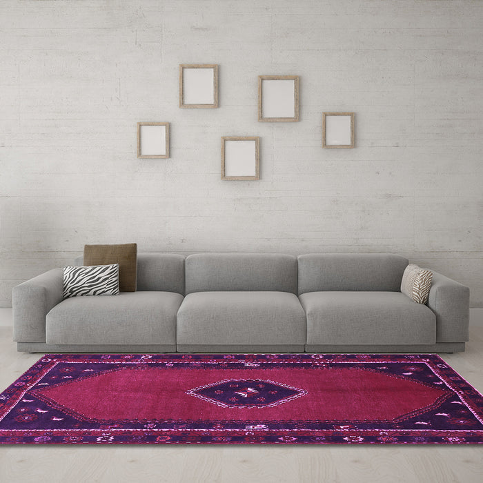 Machine Washable Persian Purple Traditional Area Rugs in a Living Room, wshtr974pur