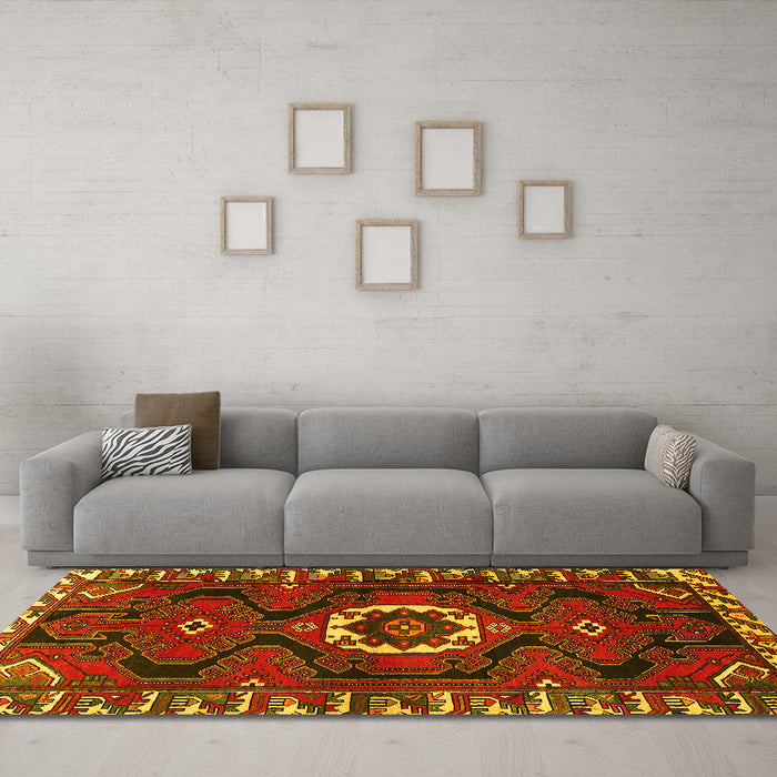 Machine Washable Persian Yellow Traditional Rug in a Living Room, wshtr975yw