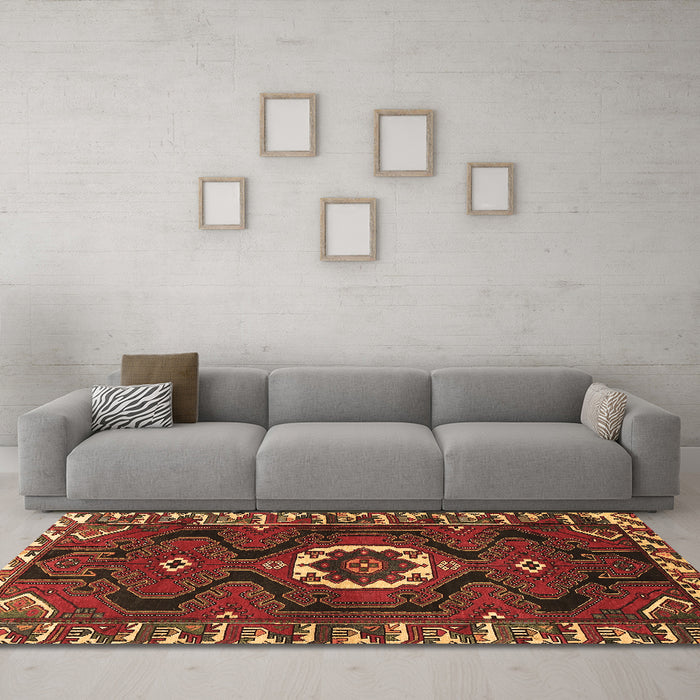 Machine Washable Persian Brown Traditional Rug in a Living Room,, wshtr975brn