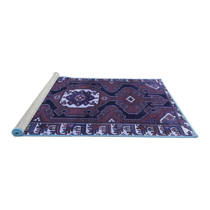 Sideview of Machine Washable Persian Blue Traditional Rug, wshtr975blu