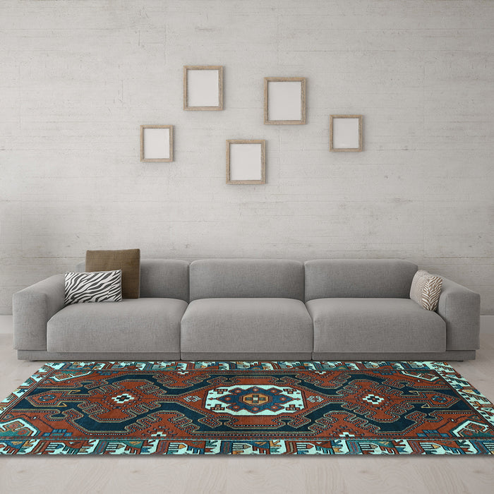 Machine Washable Persian Light Blue Traditional Rug in a Living Room, wshtr975lblu