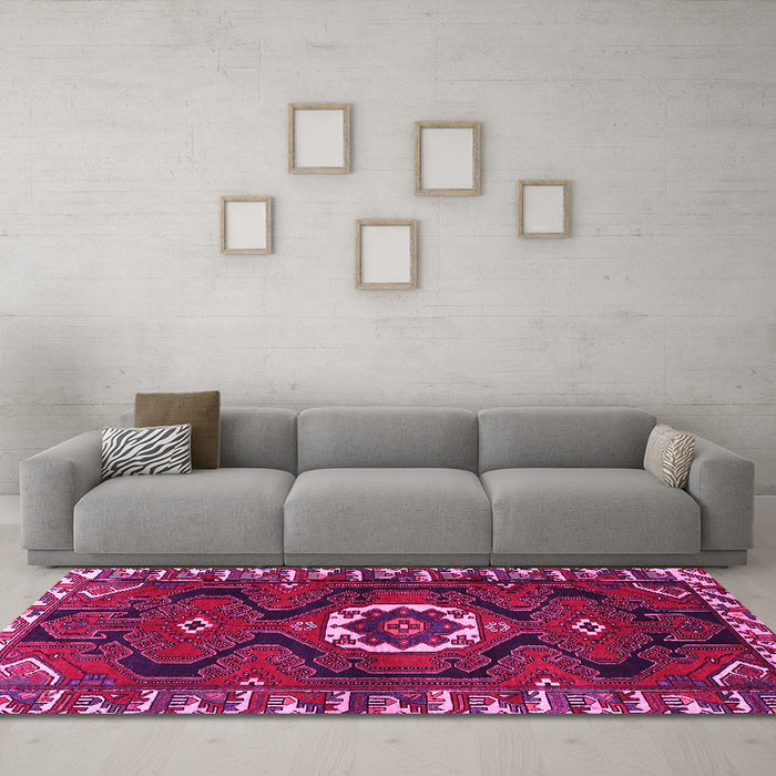 Machine Washable Persian Pink Traditional Rug in a Living Room, wshtr975pnk
