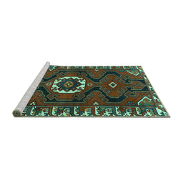 Sideview of Machine Washable Persian Turquoise Traditional Area Rugs, wshtr975turq