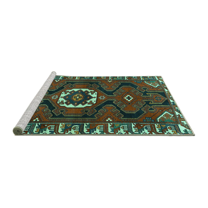 Sideview of Machine Washable Persian Turquoise Traditional Area Rugs, wshtr975turq