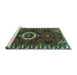 Sideview of Machine Washable Persian Turquoise Traditional Area Rugs, wshtr975turq