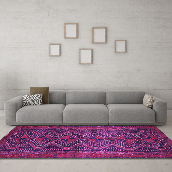Machine Washable Persian Purple Traditional Area Rugs in a Living Room, wshtr976pur