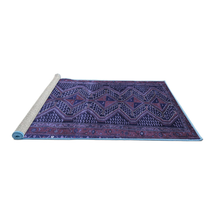 Sideview of Machine Washable Persian Blue Traditional Rug, wshtr976blu