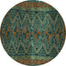 Round Persian Turquoise Traditional Rug, tr976turq