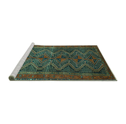 Sideview of Machine Washable Persian Turquoise Traditional Area Rugs, wshtr976turq