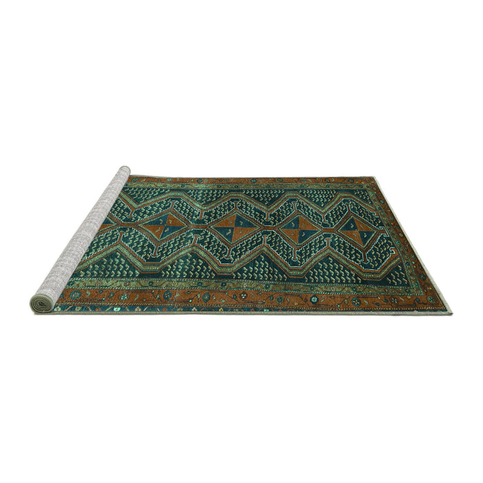 Sideview of Machine Washable Persian Turquoise Traditional Area Rugs, wshtr976turq