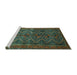 Sideview of Machine Washable Persian Turquoise Traditional Area Rugs, wshtr976turq