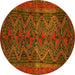 Round Persian Yellow Traditional Rug, tr976yw
