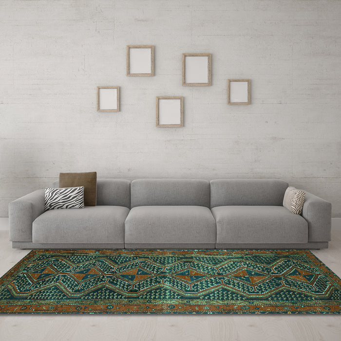 Machine Washable Persian Turquoise Traditional Area Rugs in a Living Room,, wshtr976turq