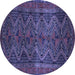 Round Machine Washable Persian Blue Traditional Rug, wshtr976blu