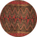 Round Machine Washable Persian Brown Traditional Rug, wshtr976brn