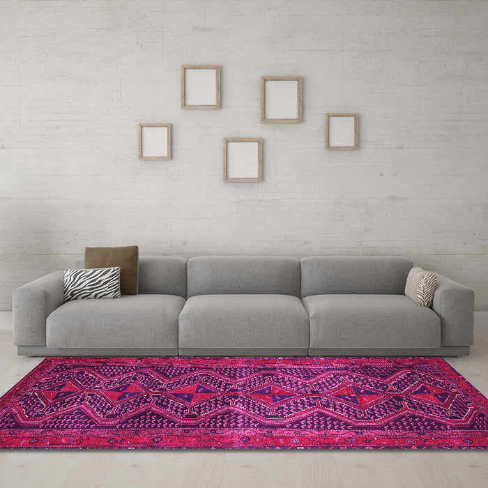 Machine Washable Persian Pink Traditional Rug in a Living Room, wshtr976pnk