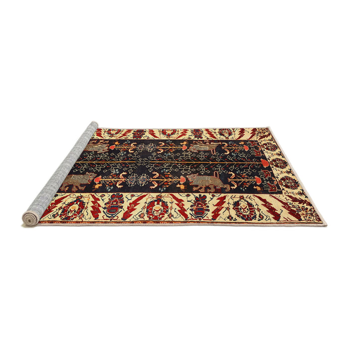 Sideview of Machine Washable Traditional Metallic Gold Rug, wshtr977