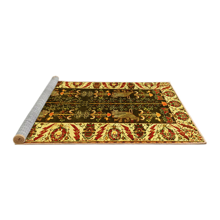 Sideview of Machine Washable Persian Yellow Traditional Rug, wshtr977yw