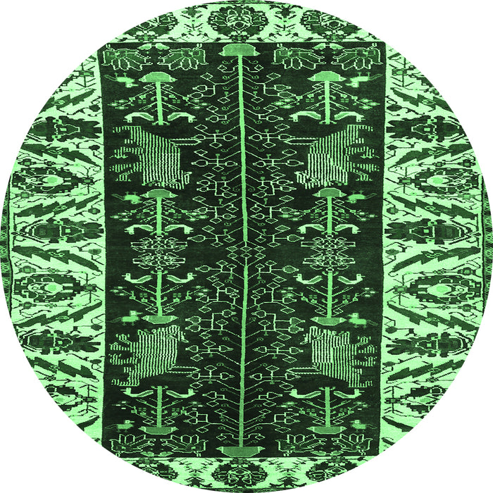 Round Machine Washable Persian Emerald Green Traditional Area Rugs, wshtr977emgrn
