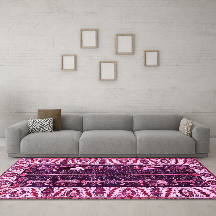 Machine Washable Persian Pink Traditional Rug in a Living Room, wshtr977pnk