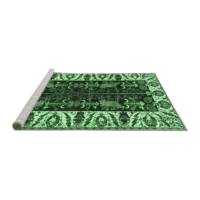 Sideview of Machine Washable Persian Emerald Green Traditional Area Rugs, wshtr977emgrn