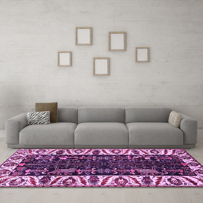Machine Washable Persian Purple Traditional Area Rugs in a Living Room, wshtr977pur