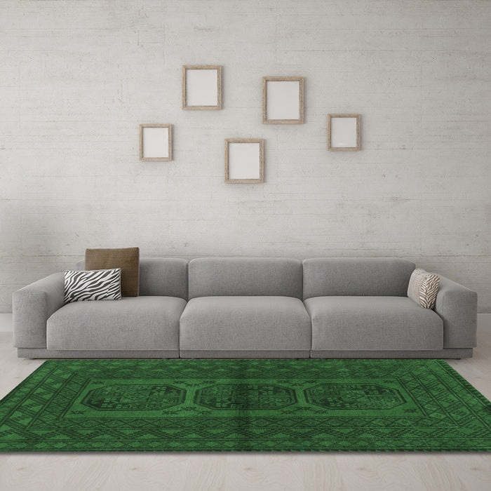 Machine Washable Southwestern Emerald Green Country Area Rugs in a Living Room,, wshtr978emgrn